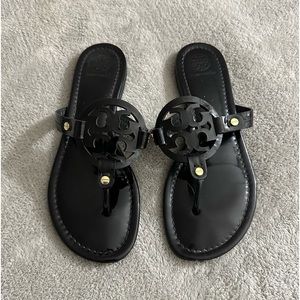 Tory Burch Miller Leather Sandal (Black Patent)